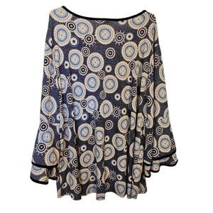 Cato Boho Bell Sleeve V-Neck Top Blue Geometric Boho Size 26/28